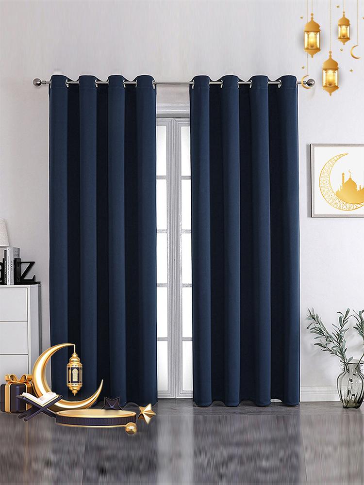 

1/2 шт. шторы Рамадан подходят для гостиной, высокие солнцезащитные шторы, 90% подходят для затемнения спальни, шторы с толстыми жалюзи W100cm x H130cm 2pcs&Rod Pocket темно-синий