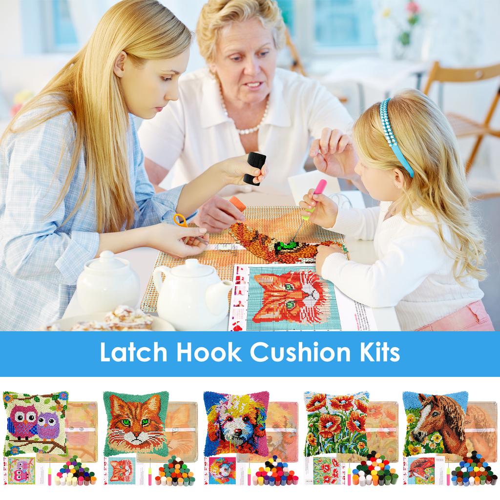 Knüpfkissen-Set für Erwachsene 17 Zoll DIY Knüpfkissenbezug-Sets mit Häkelgarn Handarbeit Kissenbezug Nadelarbeit