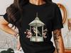 Bird In Cage T-Shirt, Cottagecore, Floral Design, Vintage Art, Unique Birdhouse Graphic, Bird Lover Gift, Nature Inspired Clothing