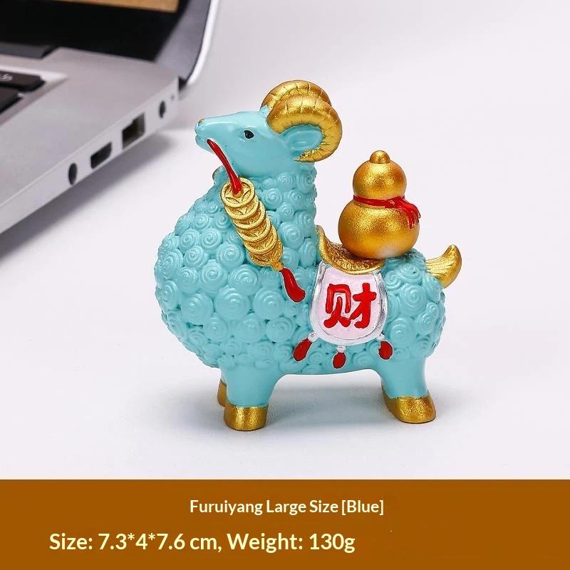 Feng Shui Goat Statue Golden Sheep Figurine Zodiac Wealth Ornament Rotating Persimmon Luck Chinese Collectible Home Decor Gift