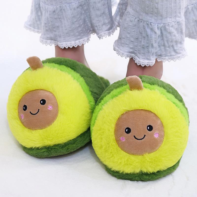 Cartoon Avocado Plush Slippers - Cozy Indoor Footwear for Autumn & Winter