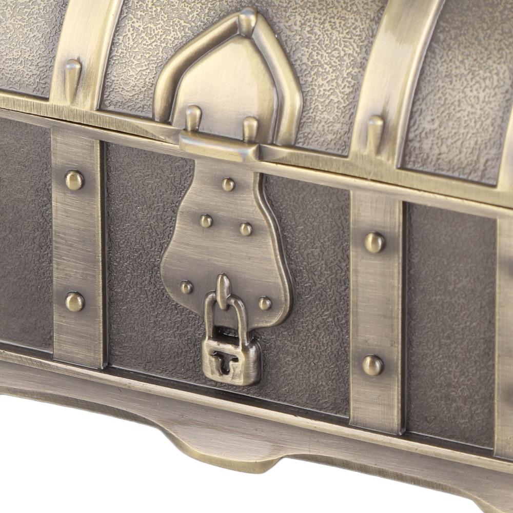 Zinc Alloy Jewelry Storage Case Engraved Pattern Metal Treasure Chest Dresser Tabletop
