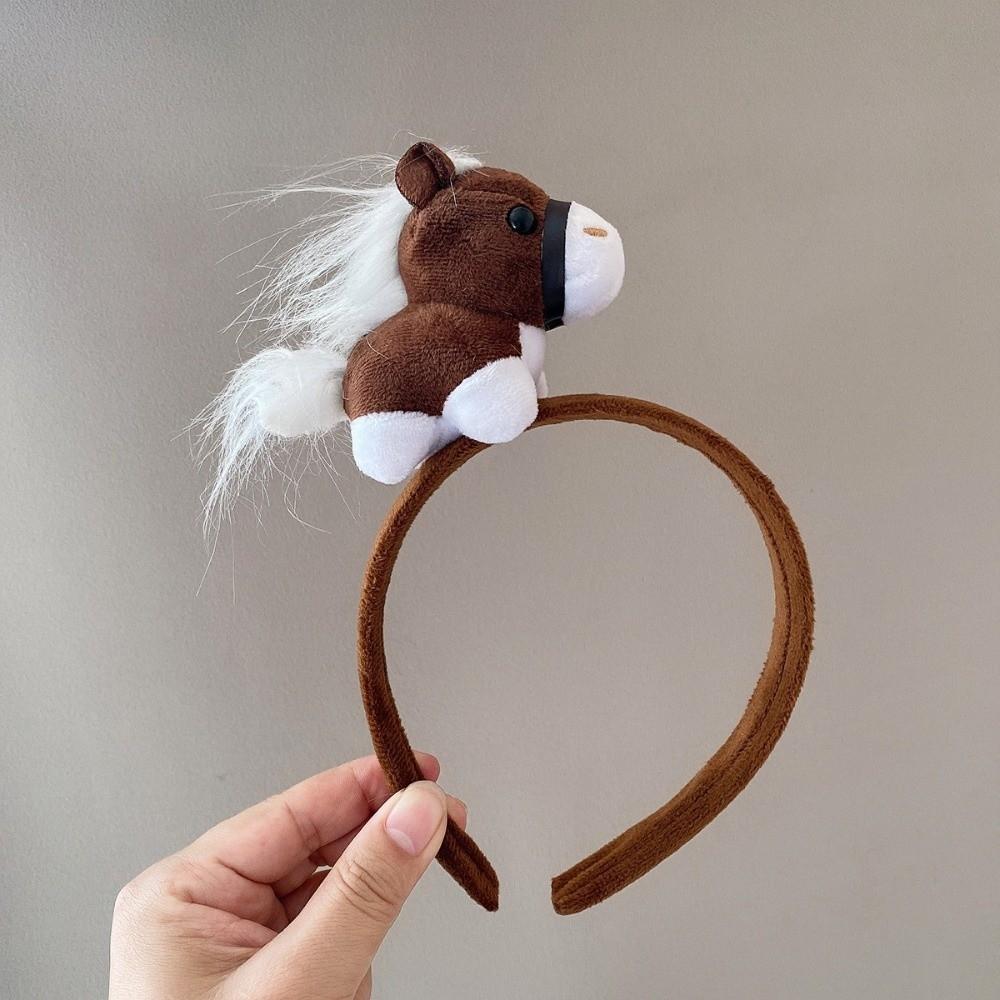Cartoon Horse Hair Hoop Mascot Headpiece Sweet Plush Horse Headband  Party Decoration