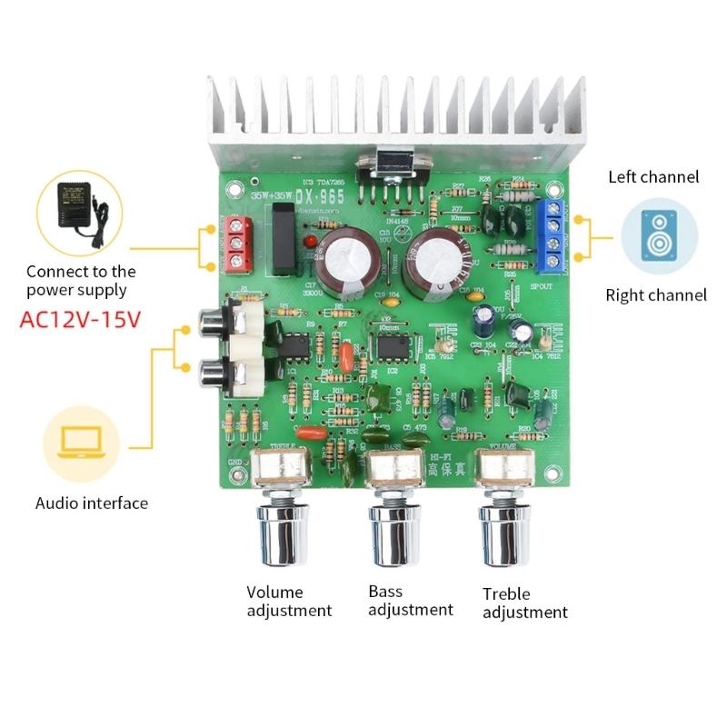 TDA7265 2.0 Channel HiFi Amplifier Board 12-15V Double Channel Amplifier 4558 Preamplifier Amplifier Module