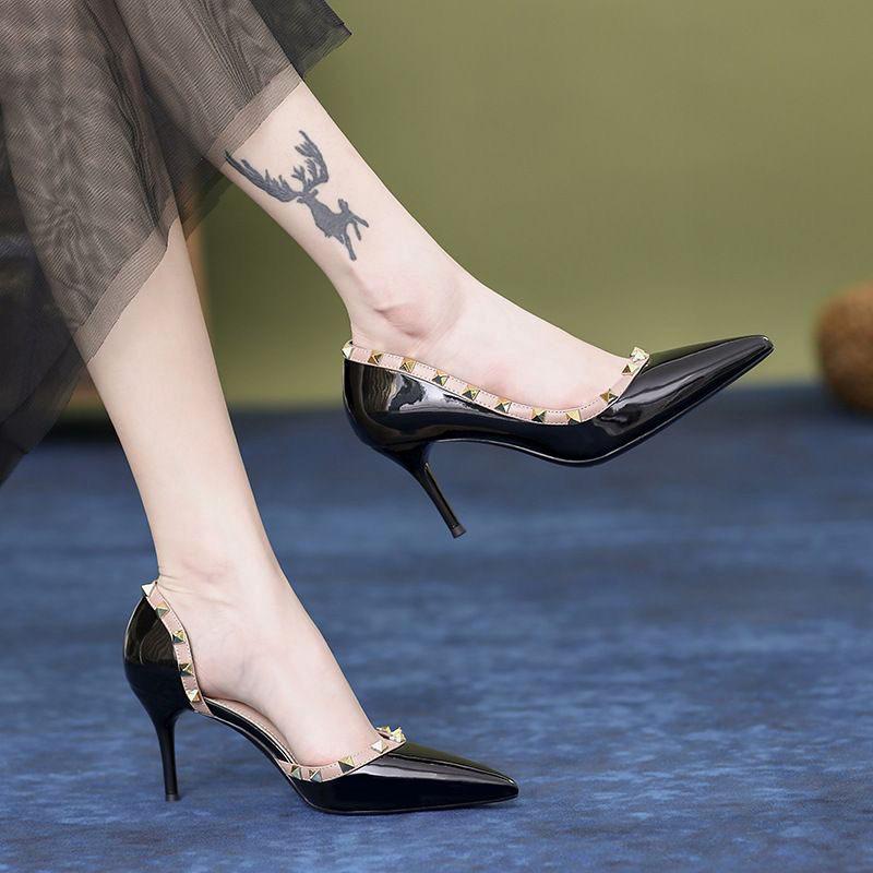 The Version Is Correct! 2024 New Side Empty High Heels Imperial Sister Sexy Not Tired Feet Beautiful Thin Heels Single Shoes Nude Women