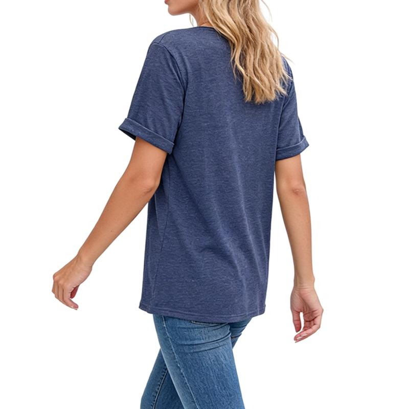 Women's Solid Color V-Neck Casual T-Shirt Short Sleeve Top