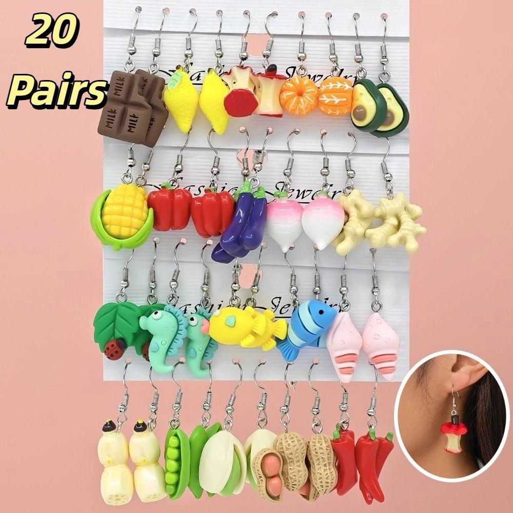 20Pairs Colorful Simulated Vegetable Earring Resin Dangle Earrings Set  Gift