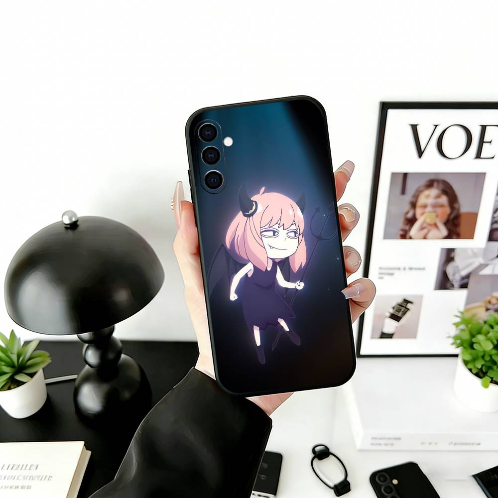 Cute Anya Forger Spy-Family Phone Case For Samsung Galaxy A73,A72,A71,A70,A53,A52,A51,Soft Silicone Black Cover