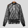 INCERUN Men Long Sleeve Cutout Mesh Sheer Lace Casual Ruffled Tops T-shirts