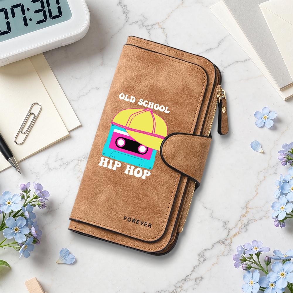 Old School Hip Hop Print Fashion Long Wallet Casual Portable Credit Card Holder Purse