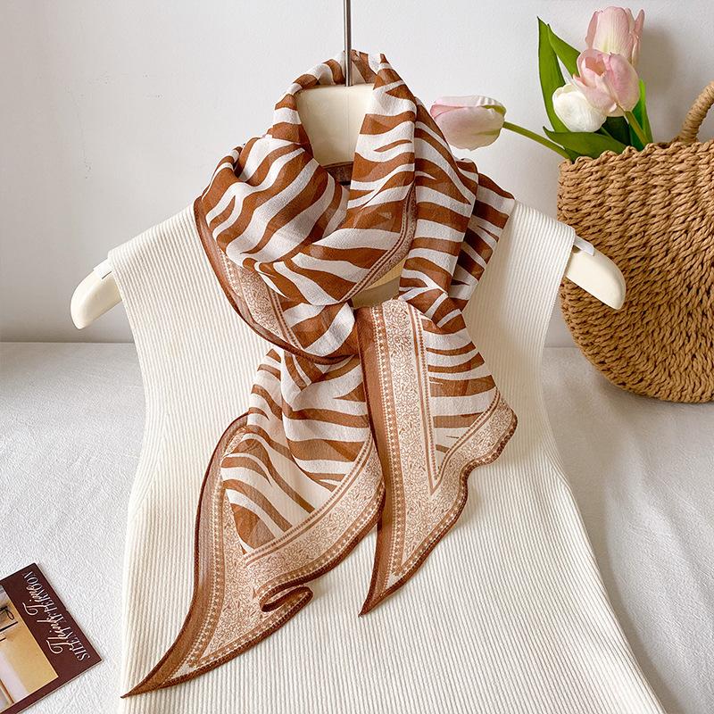 Fashion versatile women s zebra pattern silk chiffon streamer temperament light luxury high-end mulberry silk long silk scarf shawl 30*160