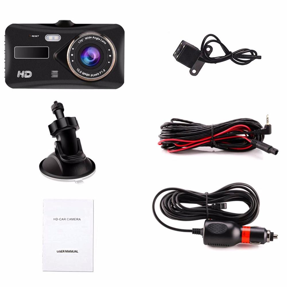 Dash Camera for Cars Full HD 1080P 4" Touch IPS Screen Motion Detection G-sensor Night Vision Dual Lens Front and Back Dash Cam