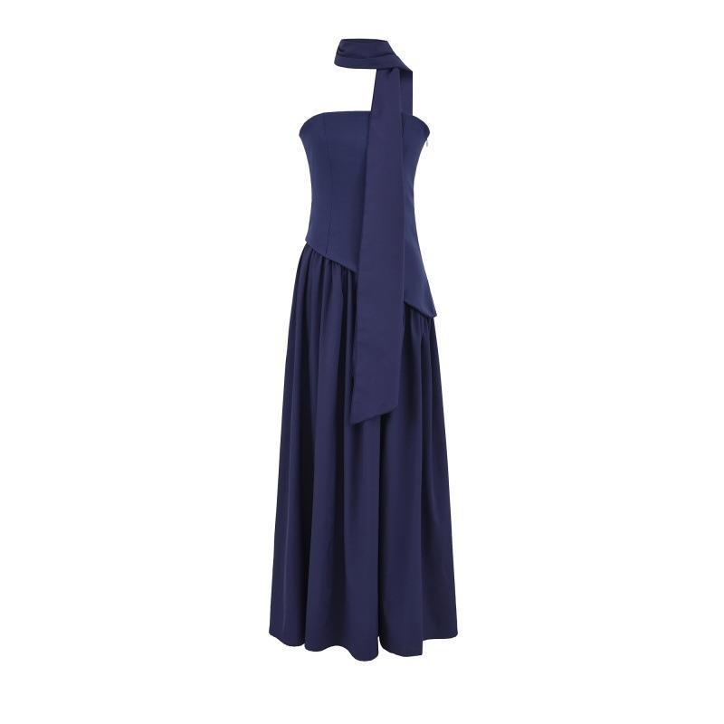 

Strappy One-Shoulder Waist-Cinching Backless Formal Dress for Women Medium Темно-синій