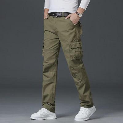 Men's Multi-Pocket Casual Workwear Pants: Trendy, Outdoor, Pure Cotton, Wear-Resistant, Loose Fit, Straight-Leg Trousers.