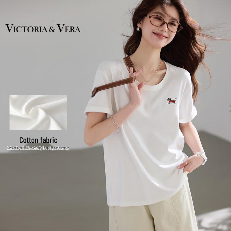 VICTORIA&VERA Women s Cat Embroidery T-Shirt L