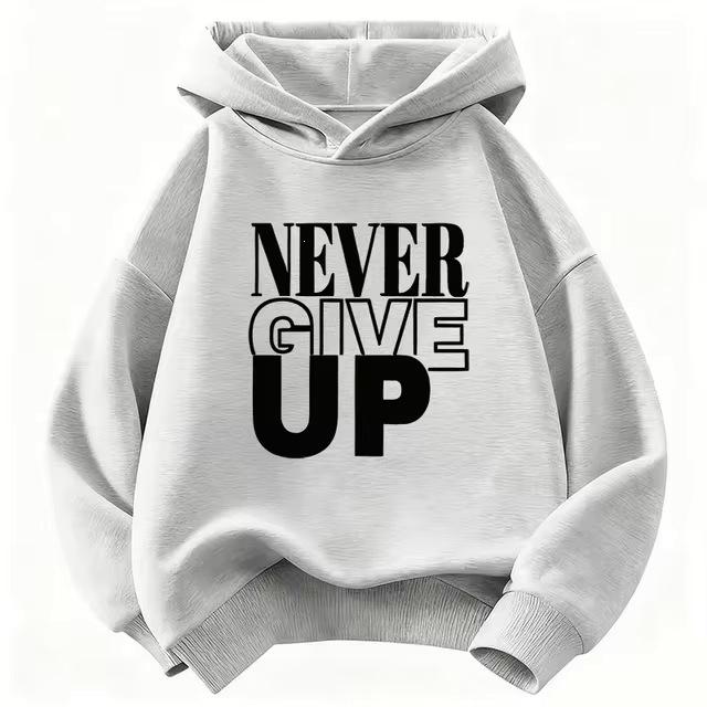 "Never Give Up" Letter Print Children's Sweatshirt - Spring Sportswear for Boys & Girls