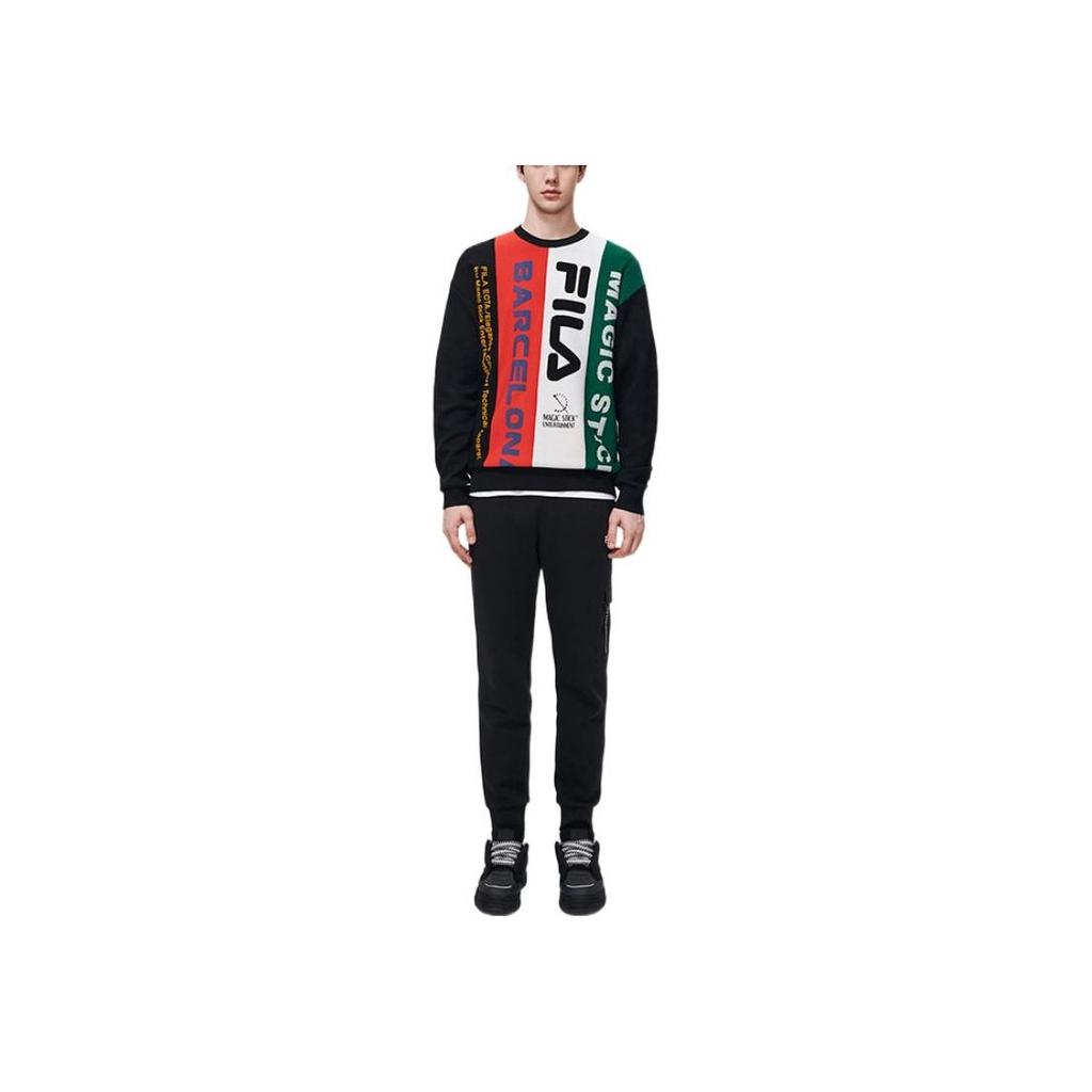 Fila Color Block Letter Print Pullover Long Sleeve Sweatshirt Men Sweatshirt Black F11M319401F-BK