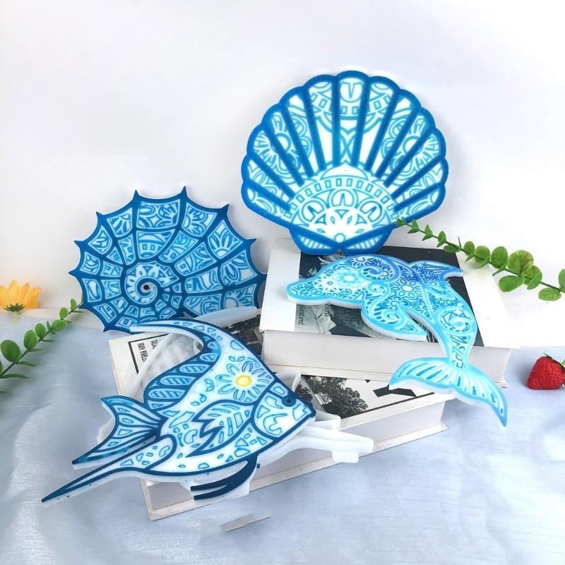 Stereo Wandbehang Silikonform Valentinstag Seepferdchen Delfin Dekoform DIY Desktop-Ornamente Anhänger Epoxidharzform