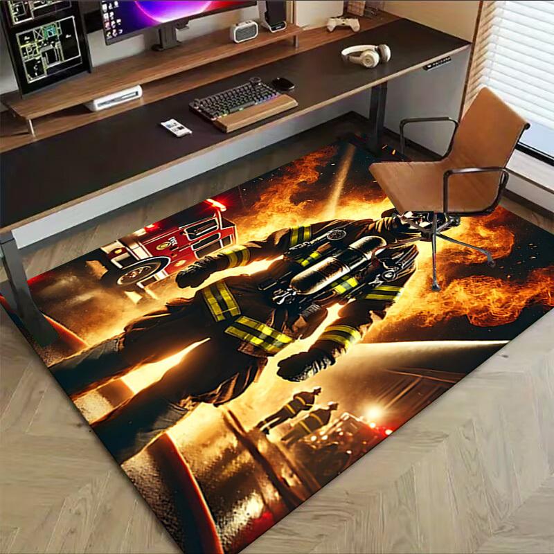 1PC firefighter firetruck Non-Slip Floor Carpet Compatible for Office&Living Room&Bedroom&Dining room - Flat- Soft & Pattern, Vibrant Colors-W233