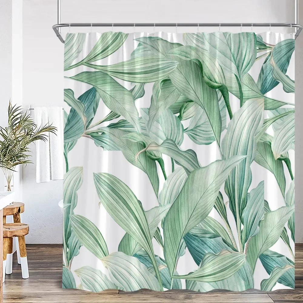 

Modern Simple Tropical Leaves Shower Curtain Monstera Palm Leaf Greening Bathroom Decorative Polyster Shower Curtain With Hook W60H190(CM)-1 Pcs