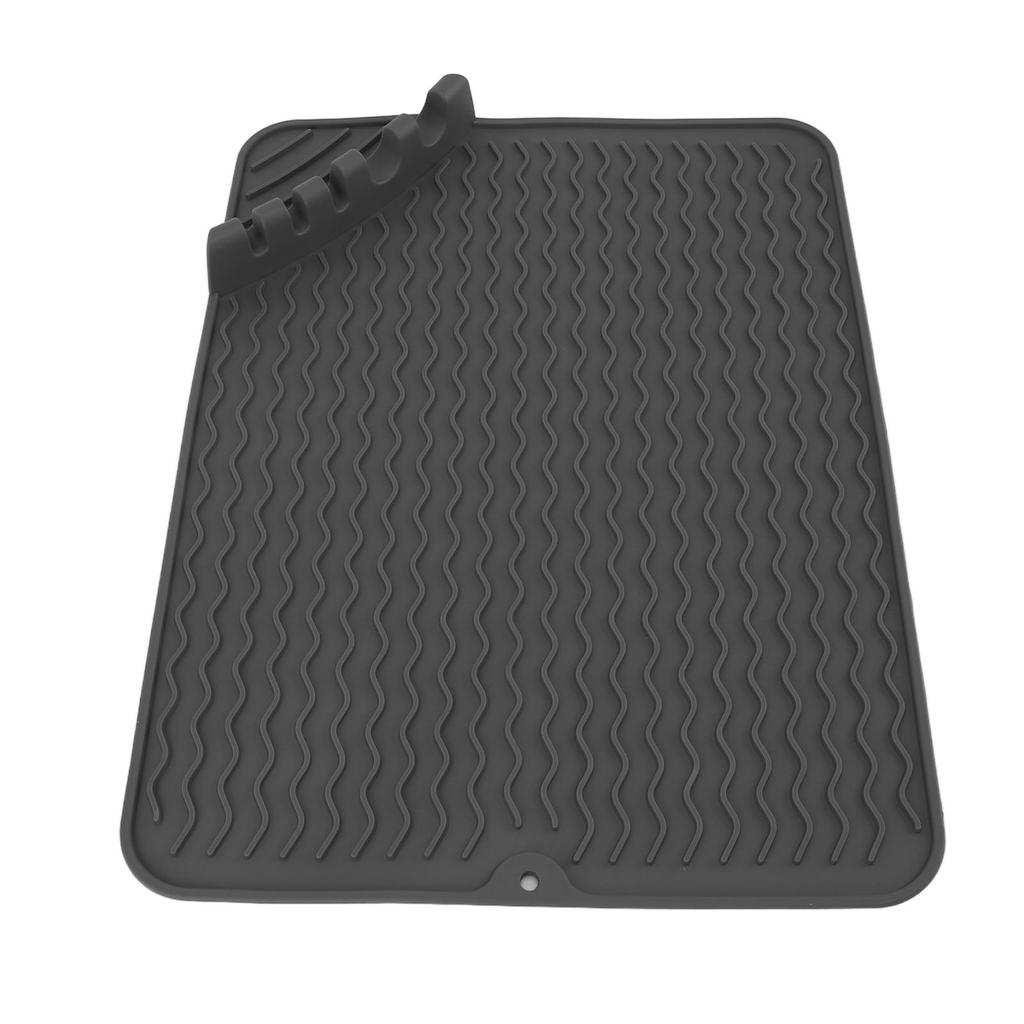 Silikon Geschirrtrockenmatte Rutschfest Hitzebeständig Abtropfmatte mit Geschirr-Fixierplatz für Küchenarbeitsplatte Spüle