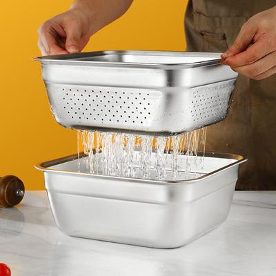 Large 304 Stainless Steel Colander with Lid - Square Vegetable Washing and Oil Draining Basin