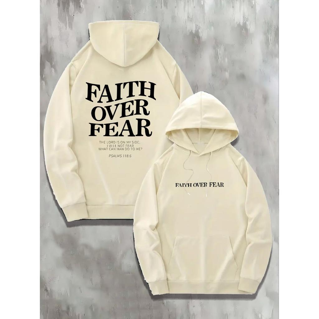 Autumn Winter Faith Over Fear Print Graphic Hoodie for Men Harajuku Hip Hop Pullover Sweatshirt Unseix Oversize Sportswear Top