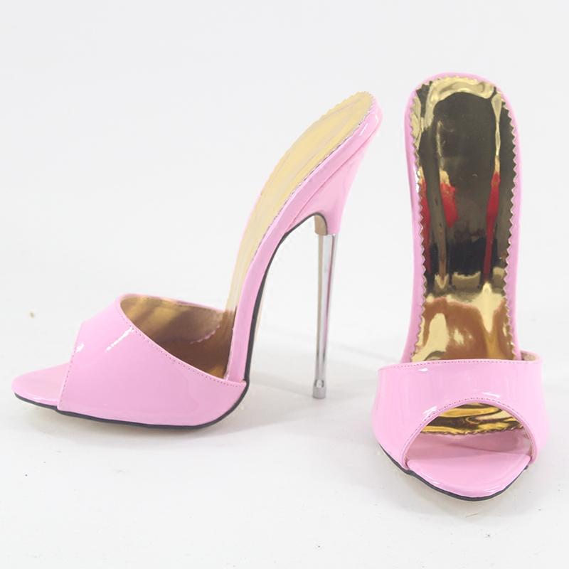 

Модные сандалии на высоких каблуках FHC 16 см, женская сценическая обувь для лета, неглубокие шлепанцы-мюли, слайды с открытым носком, розовые, цвета на заказ, 44 розовый