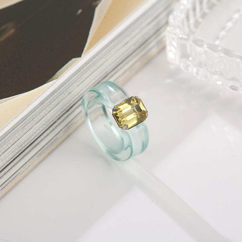 Fashion Simple Inlaid Colorful Zircon Resin Ring Women Sweet Cute Birthday Party Commemorative Jewelry Gift