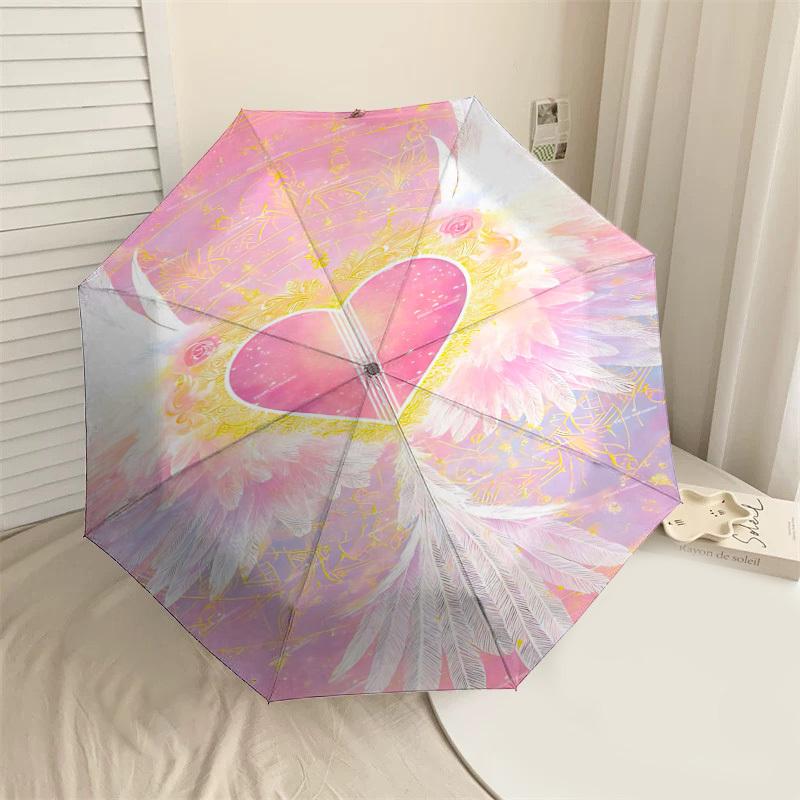 

1pc Heart Wings Automatic Open/Close Umbrella Compact Folding Umbrella with 8-Rib Shaft for Women/Men, Elegant Birthday1146S