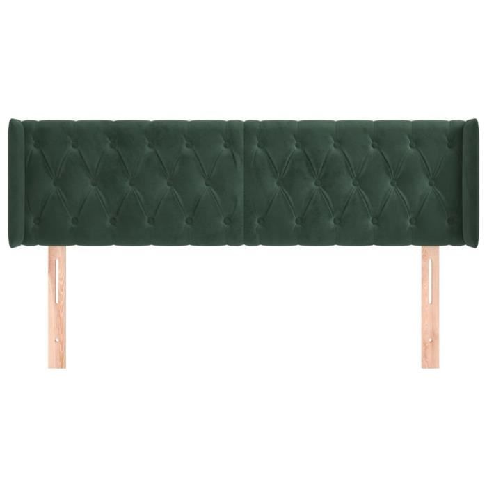 3119155 vidaXL Tête de lit avec oreilles Vert foncé 147x16x78-88 cm Velours
