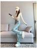 Women's Petite Vintage Light-Wash Micro-Flare Jeans - High-Waisted, Slim Fit for Spring and Autumn