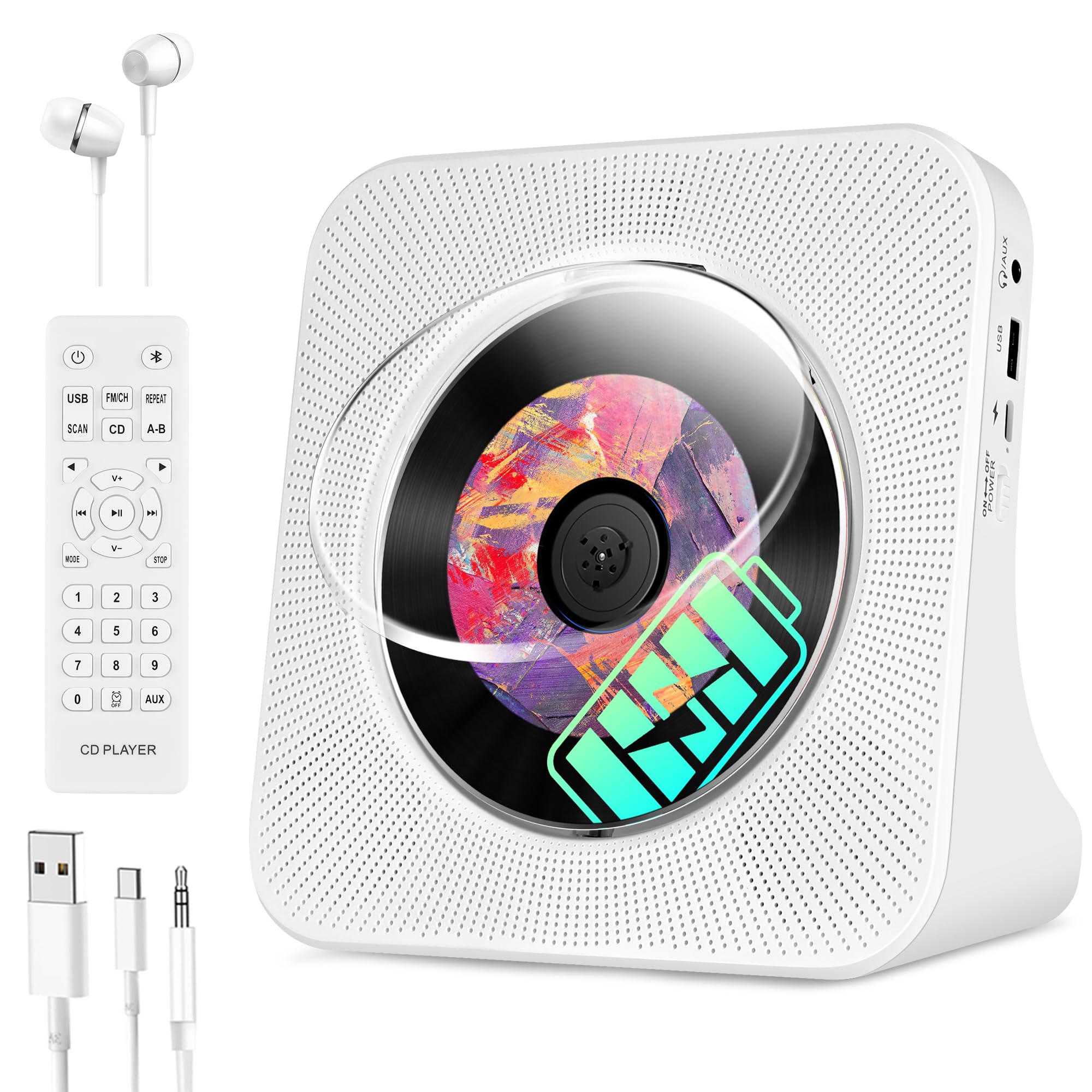 

Multifunctional CD player with USB AUX sleep repeat transparent LCD remote wired headphones take it with you at or on the connection, timer, play, рожевий