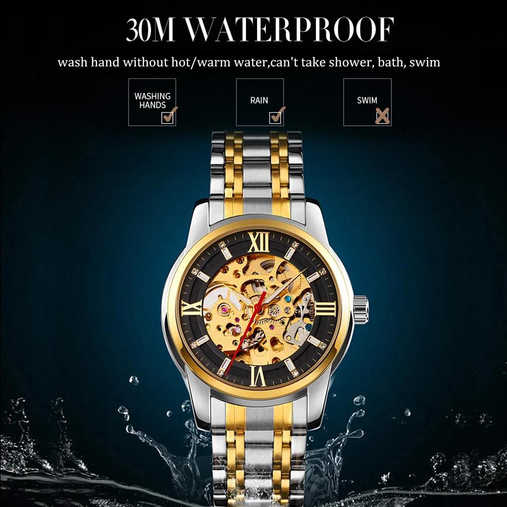 Pánské hodinky Luxusní automatické hodinky Pánské Mechanické hodinky s dutým ciferníkem Pro pánskou módu Náramek z nerezové oceli Hodinky