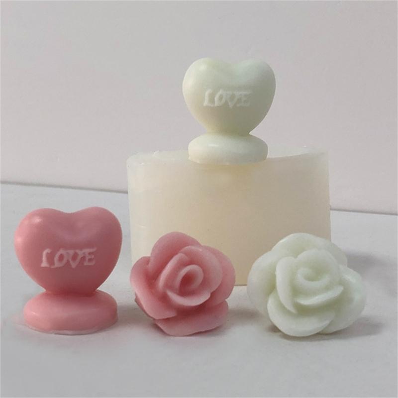 Heart Shaped Candle Silicone Mold for Making Candle Soap Plaster Ornemant Resin Craft, Rose Candle Silicone Molds