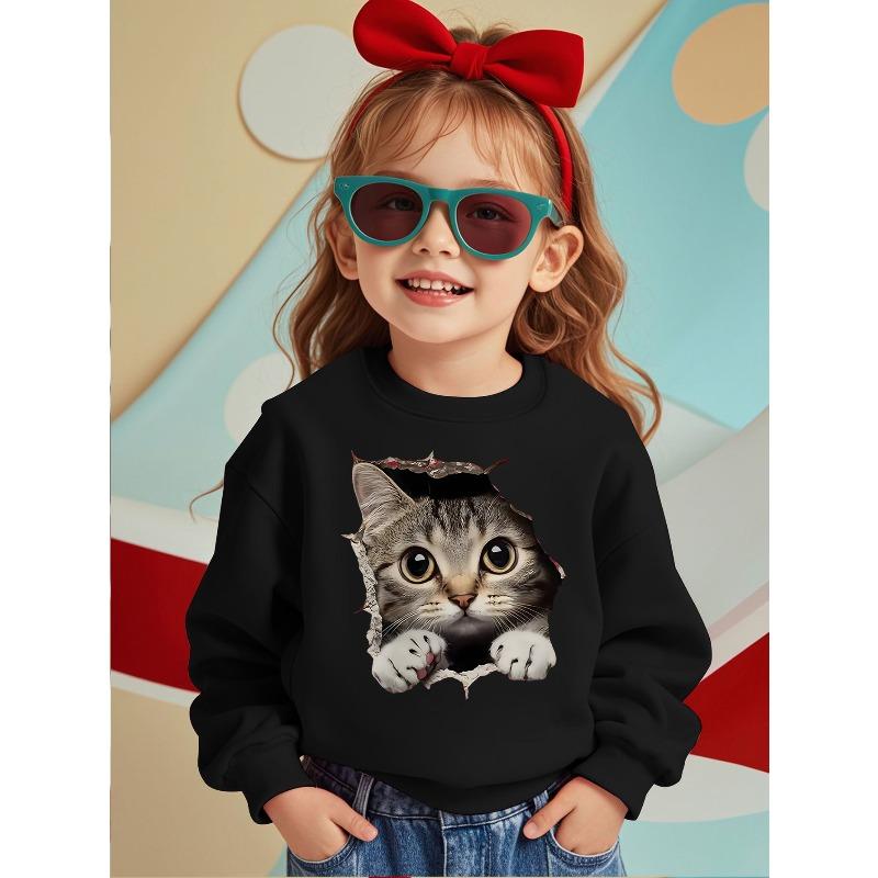 European Size Comfortable Round-Neck Sweatshirt Featuring a Cute Cat Design - a Casual Pullover Suitable for Autumn And Winter