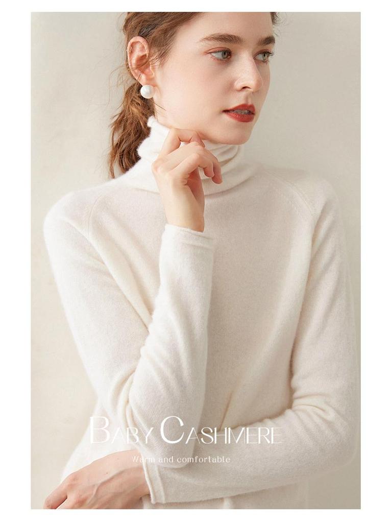 High-End Women's Loose Fit Cashmere Turtleneck Sweater with Rolled Edge