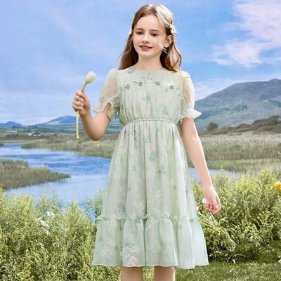 Robe à Manches Courtes Tendance pour Filles, Robe de Princesse Douce pour Enfants Printemps et Automne