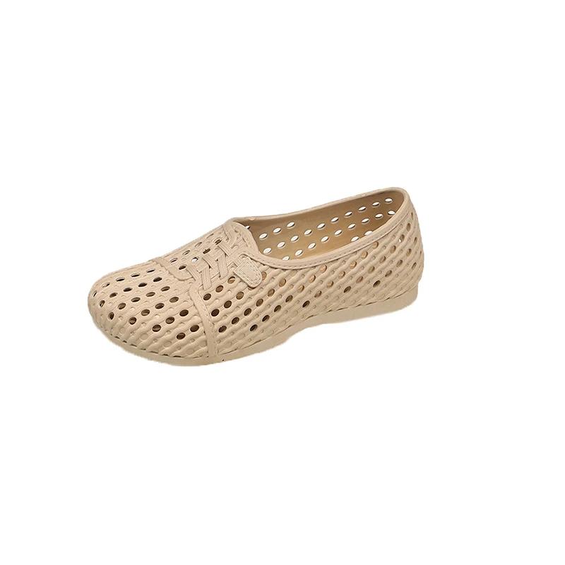 

2025 Новое лето Новая мода Круглый носок Туфли медсестры Мягкая подошва Нескользящие сандалии Балетки Дышащие Повседневные Спортивные Женская обувь 36 абрикосовый