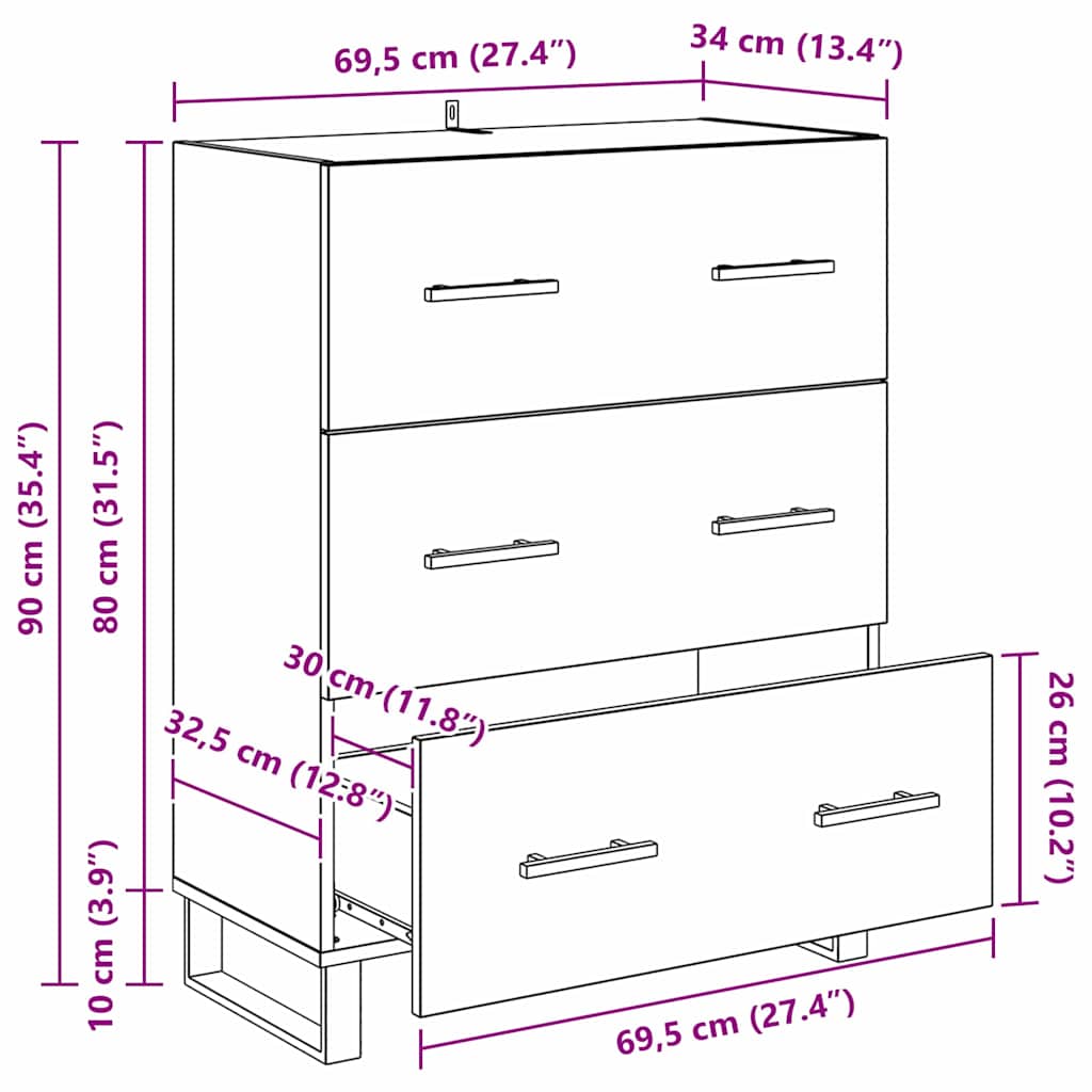 Sideboard Artisan Oak 69.5 x 34 x 90 cm Engineered Wood and Iron