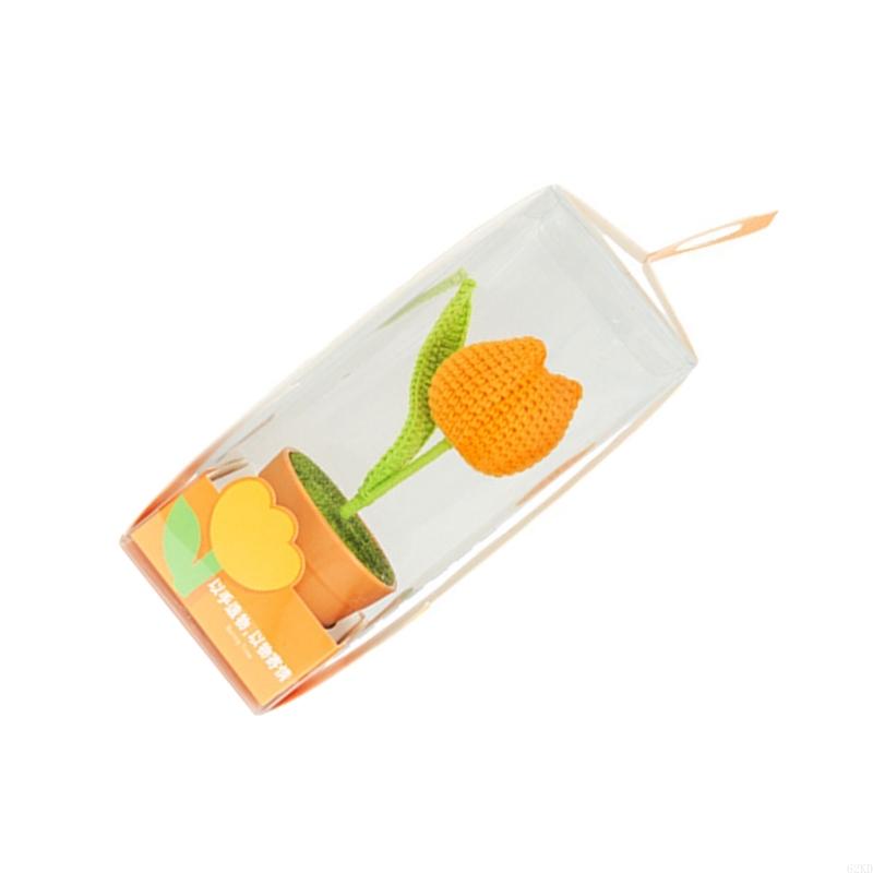 62KD Hand Knitting Potted Flower Tulips Crochet Flower Home Car Interior Accessories