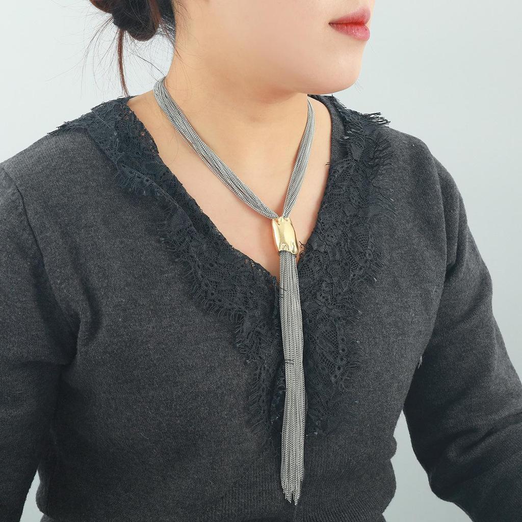 ZA Trendy Punk Metal Tassel Pendant Necklace for Women - High-End Jewelry