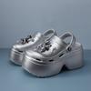 Summer Outwear Thick Sole Slippers for Women with a High Sense New Fashion Silver Hole Shoes for Women  DIY Chain Cloud Sandals
