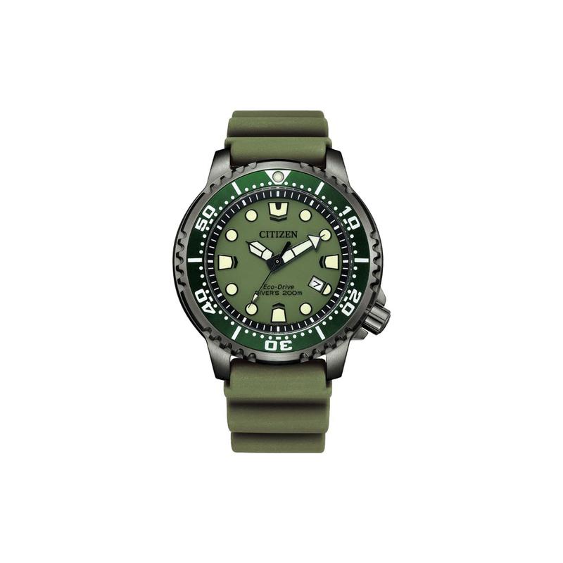 

CITIZEN Maritime Adventure Time Series 200 Meters Waterproof Solar Quartz Rubber Strap Men s Watch Green Dial BN0157-11X зелений