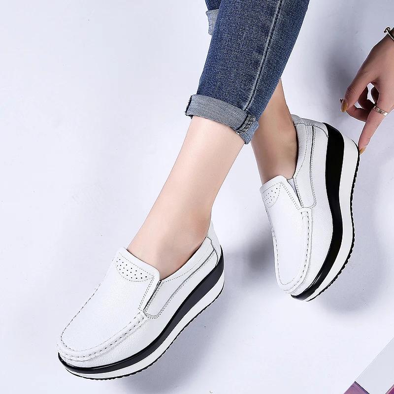 Fashion Women Flats Platform Shoes Women Elegant Genuine Leather Shoes Woman Autumn Slip On Casual Flat Shoes Women Zapatos De Mujer
