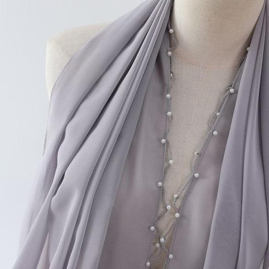 yangyizhi Washable Shawl, Ethnic Style Chiffon Texture Head Wrap with Faux Pearl Chain, Breathable All-Season Drape Headscarf for Daily Wear