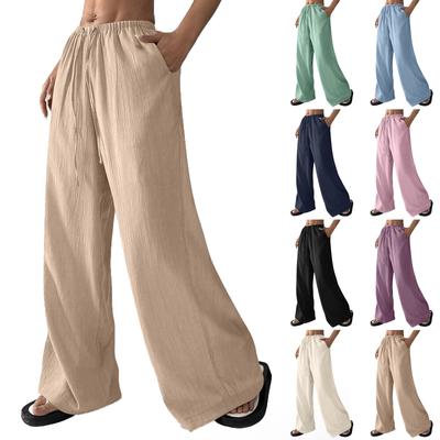 Damen Frühling Sommer Casual Kordelzug Taille Textur Tasche Lose Casual Weite Bein Hose