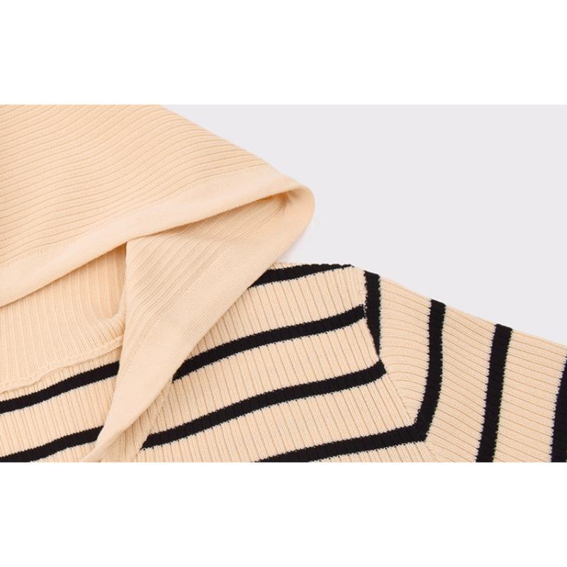 Damen Übergröße Kapuzensweatshirt Damen Gestreifte Oberteile Herbst Strick-Cardigan Jacke