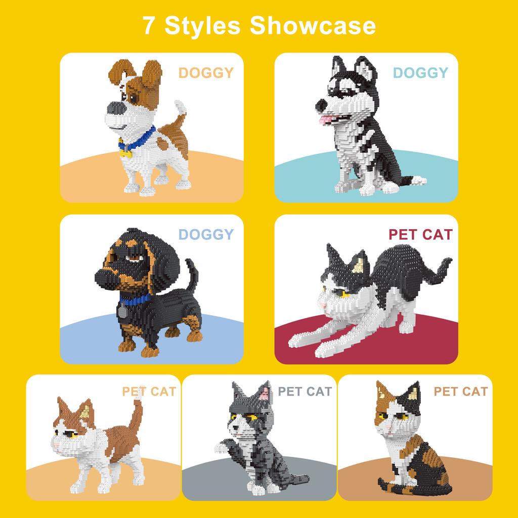 Diy Puzzle Assembly Pet Dog Building Block Simulation Cat Model Children Assembly Miniature Building Block Toy