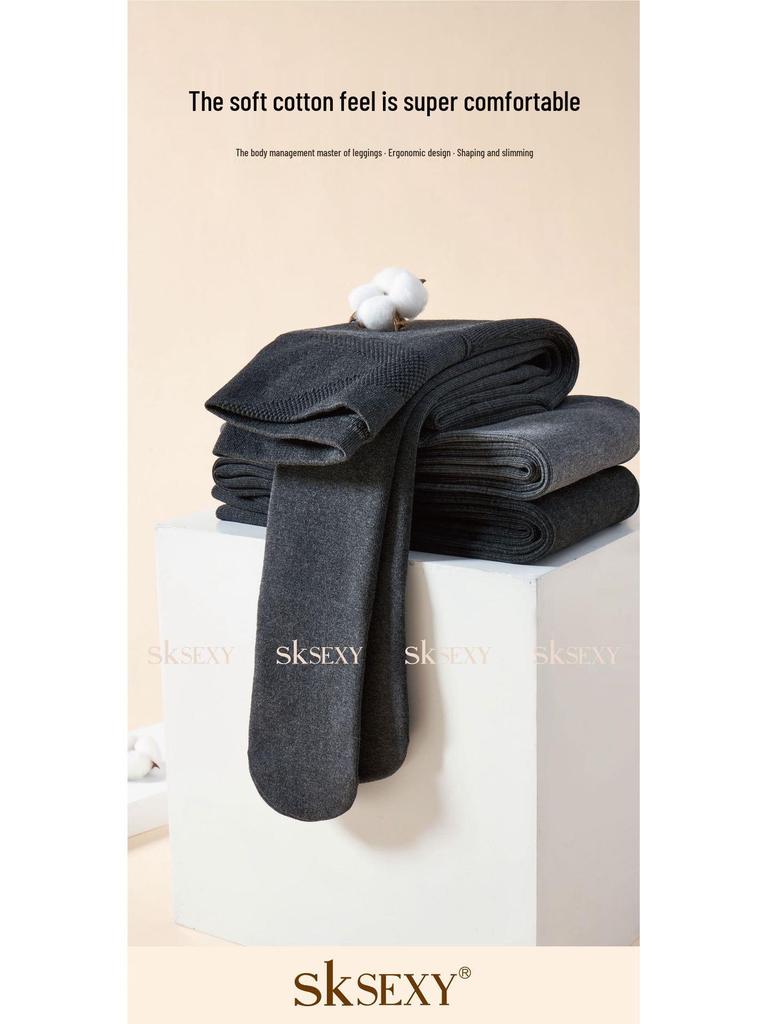 SK553 Women's Gray Slimming Fleece-Lined Stripe Pantyhose - Warm Autumn/Winter Style